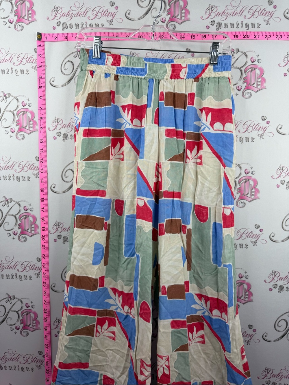ICHI pants flowy Wide-Leg Geo Print Palazzo Pants in Multi-Color - Picture 9 of 16